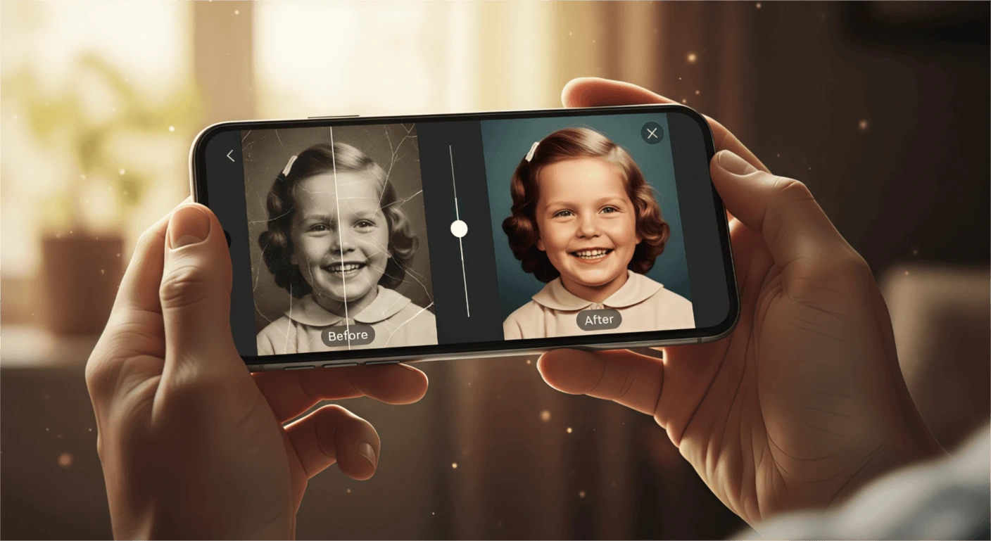 Before and after of a restored vintage portrait gift